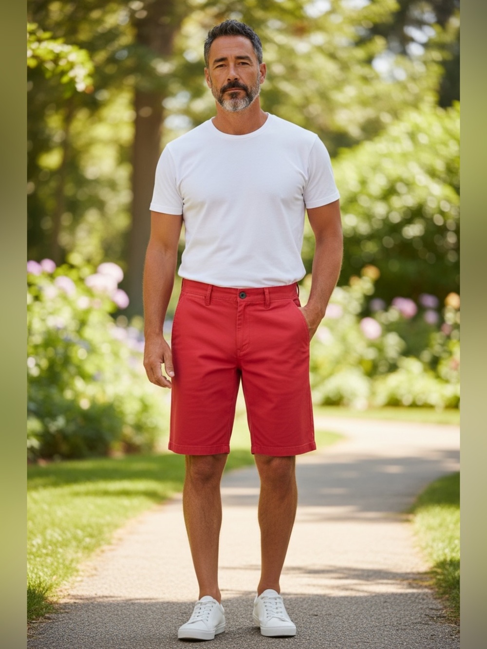 Golfing - Hudson & Barrow Red - Chino Shorts Size 34 Stretch Cotton Flat Front